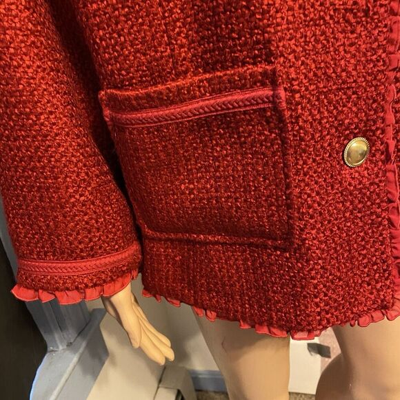 Joan Rivers Women Jacket 20W Red Tweed Gold Buttons Mature Career Church Holiday - Picture 8 of 10